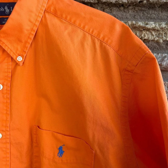 Ralph Lauren Vintage Orange Blake Fit Short Sleeve 100% Cotton Shirt Size Large - Picture 1 of 6